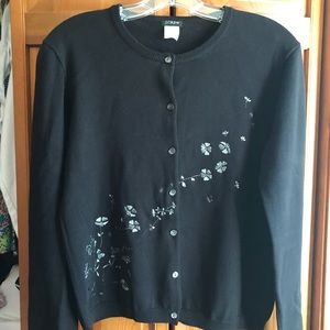 J Crew black embroidered cardigan